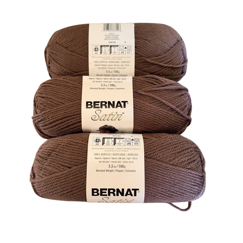 Bernat Satin Yarn Lot of 3 Taupe Heather 04015 Matching Lot Discontinued